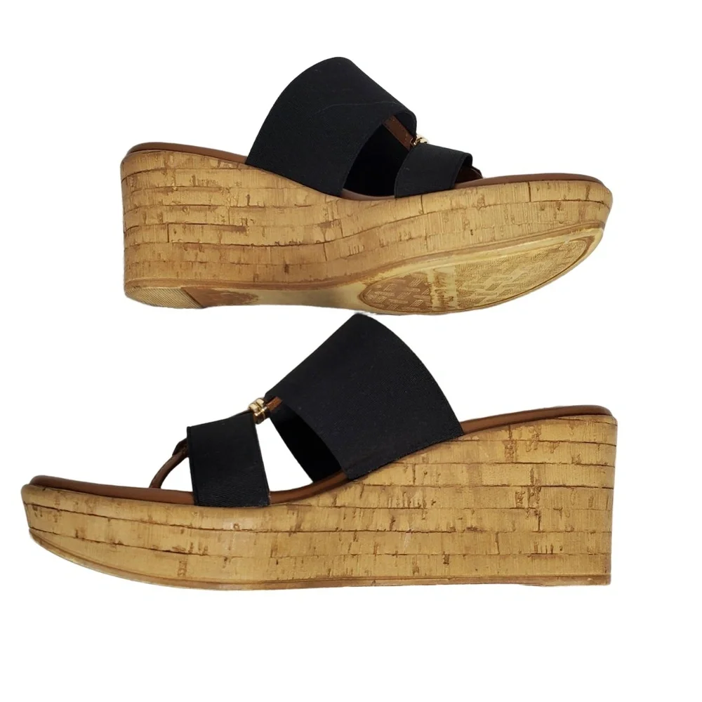 Italian‎ Shoemakers Krissy Wedge Sandal Black and Brown Strap Size 7